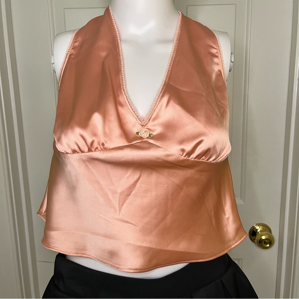 Wild Fable Peach Orange Satin Rosette Feminine Summer Casual Tank Top Size Small